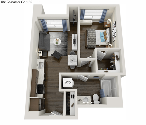 596 square foot 1 bedroom